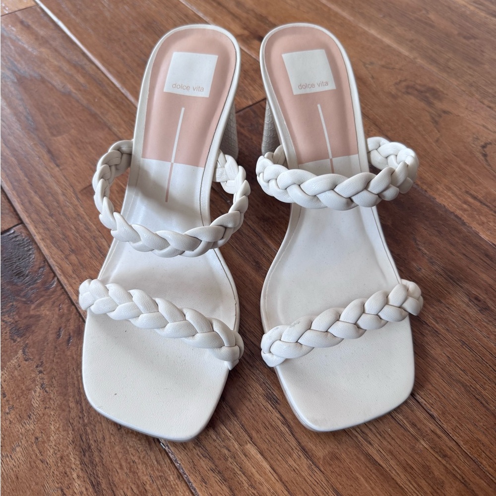 Dolce Vita White Braided Double-Strap Heels